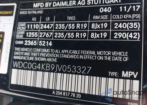 2018 Mercedes-Benz Glc 300 4Matic z USA, uszkodzony, nr VIN WDC0G4KB9JV053327